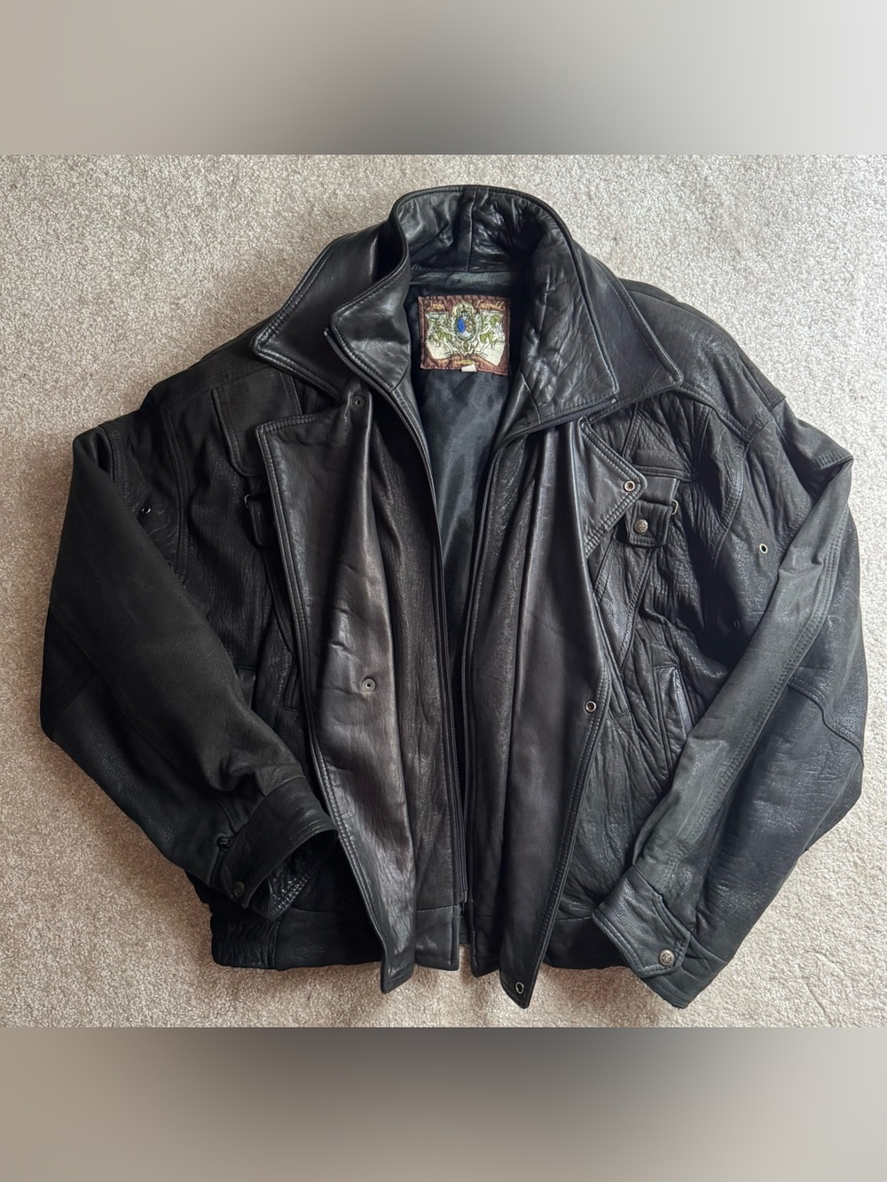 Unisex Black vintage oversized leather Jacket